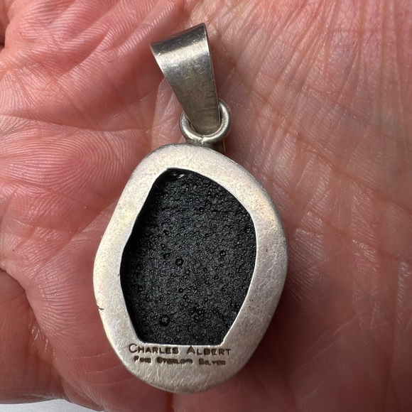 Natural Volcanic Rock Obsidian Sterling Silver 925 Necklace Pendant - Picture 3 of 3